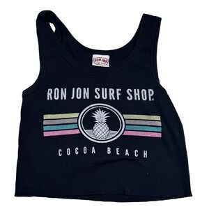 Ron Jon Surf Shop Tank‎ Top Pineapple Graphic Cocoa Beach Cropped Black L